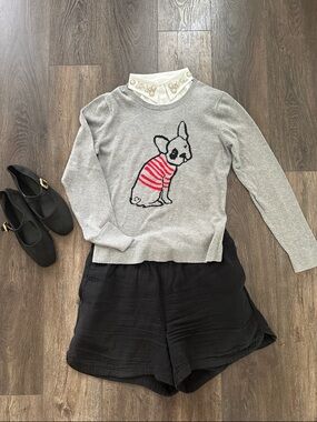 Banana Republic Gray Crewneck Sweater with Red-Striped Dog Graphic